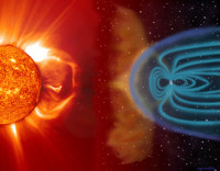 Earth’s magnetic field  pushing the high-energy ions (Solar Winds) emitted by the sun